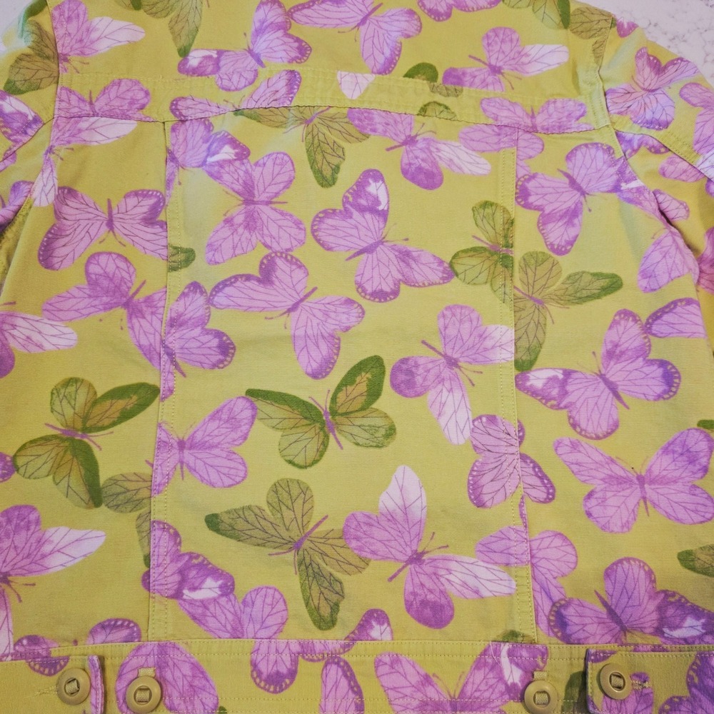 Liz Claiborne Butterfly Print Denim Trucker Jacket WDMU3694 Womens 21 Lime Green - Picture 9 of 10